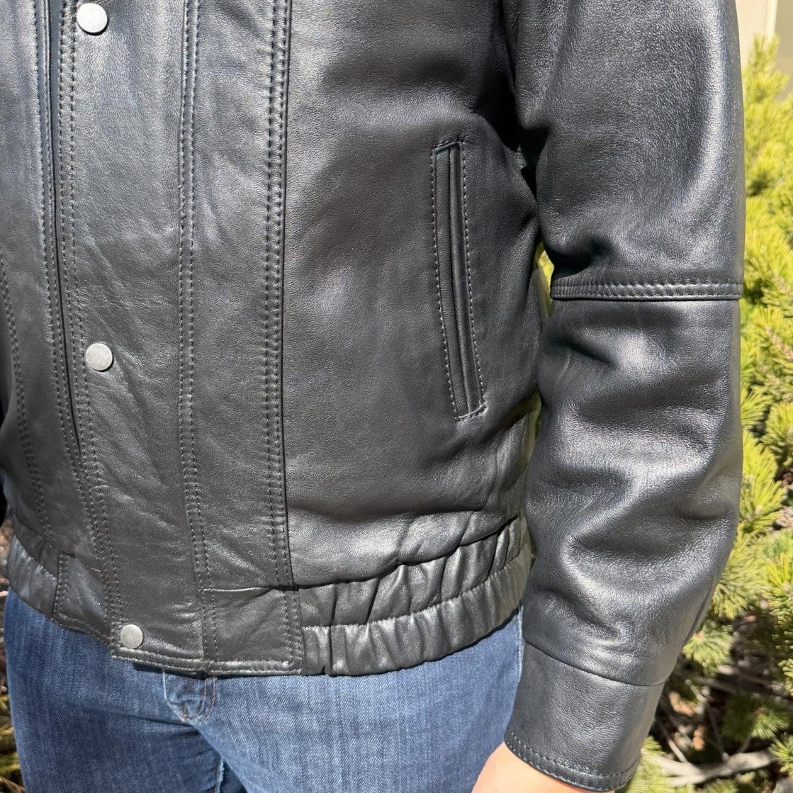 Blouson aviateur en cuir à double col pour homme BOL