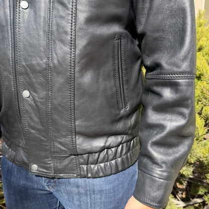 Blouson aviateur en cuir à double col pour homme BOL