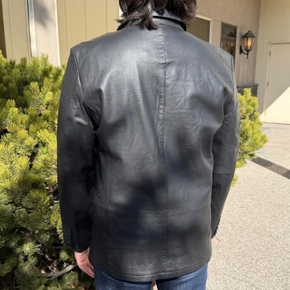 BOL Blazer en cuir noir pour homme. Veste en cuir d'agneau haut de gamme à deux boutons et revers cranté