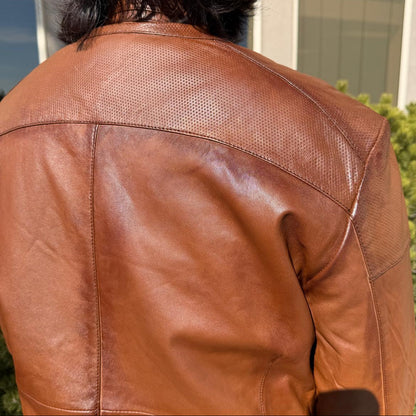 Blouson en cuir de mouton BOL pour homme, style « Cafe Racer » à col pressionné avec 4 poches zippées