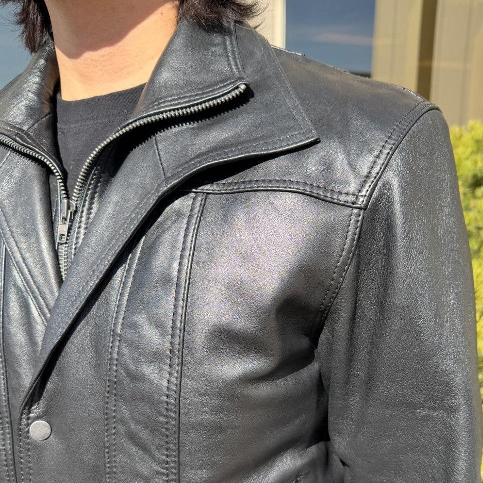 Blouson aviateur en cuir à double col pour homme BOL