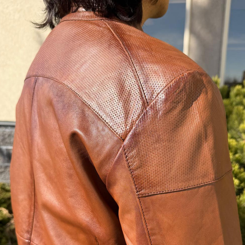 Blouson en cuir de mouton BOL pour homme, style « Cafe Racer » à col pressionné avec 4 poches zippées
