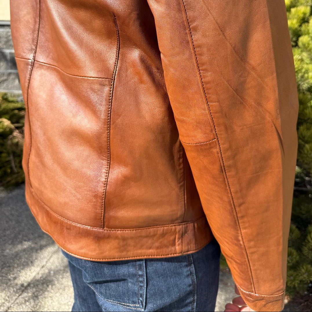 Blouson en cuir de mouton BOL pour homme, style « Cafe Racer » à col pressionné avec 4 poches zippées