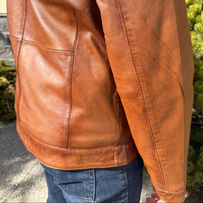 Blouson en cuir de mouton BOL pour homme, style « Cafe Racer » à col pressionné avec 4 poches zippées