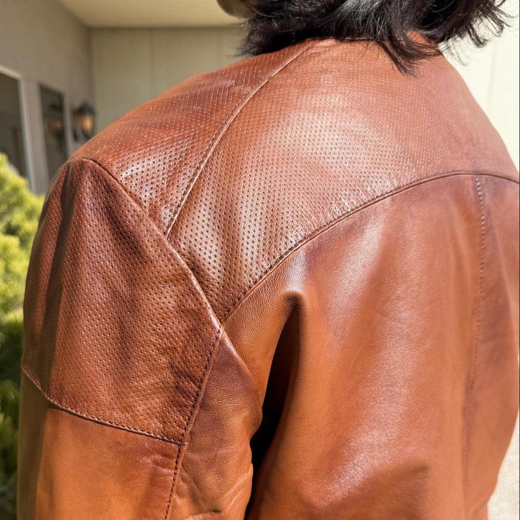 Blouson en cuir de mouton BOL pour homme, style « Cafe Racer » à col pressionné avec 4 poches zippées
