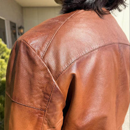 Blouson en cuir de mouton BOL pour homme, style « Cafe Racer » à col pressionné avec 4 poches zippées