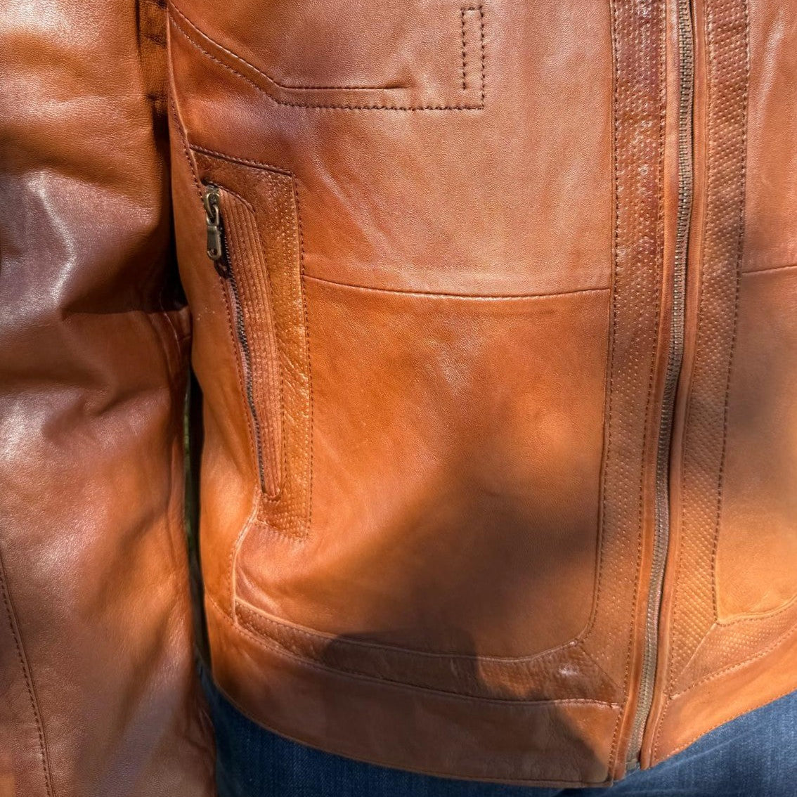 Blouson en cuir de mouton BOL pour homme, style « Cafe Racer » à col pressionné avec 4 poches zippées