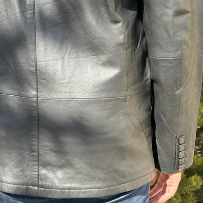 BOL Blazer en cuir noir pour homme. Veste en cuir d'agneau haut de gamme à deux boutons et revers cranté