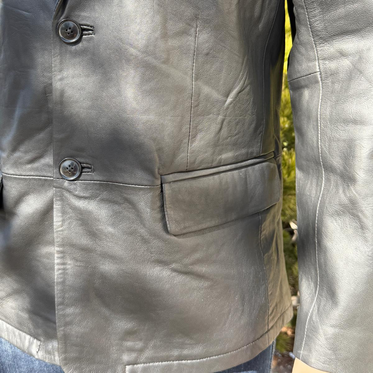 BOL Blazer en cuir noir pour homme. Veste en cuir d'agneau haut de gamme à deux boutons et revers cranté