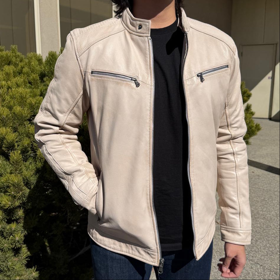 Blouson en cuir à capuche pour homme. Blouson en cuir de mouton avec capuche amovible