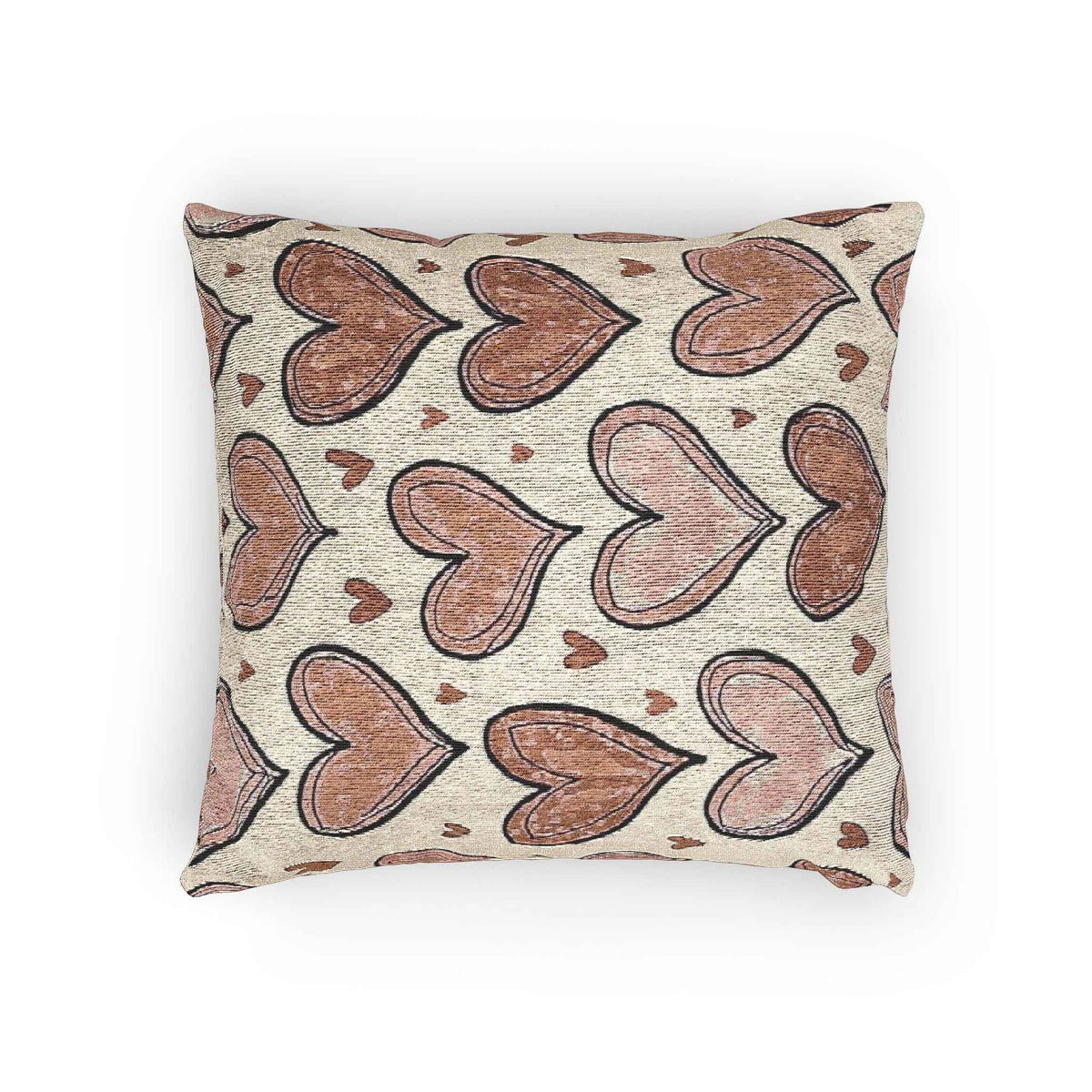 Coussin tressé à motif de cœurs roses | Jeté décoratif bohème Saint-Valentin