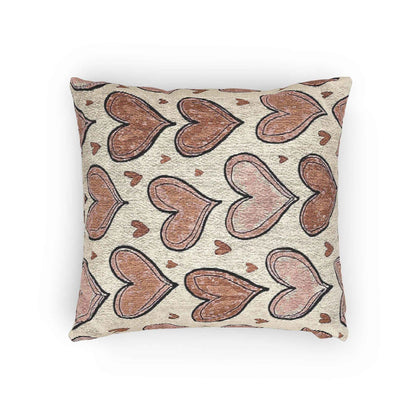 Coussin tressé à motif de cœurs roses | Jeté décoratif bohème Saint-Valentin