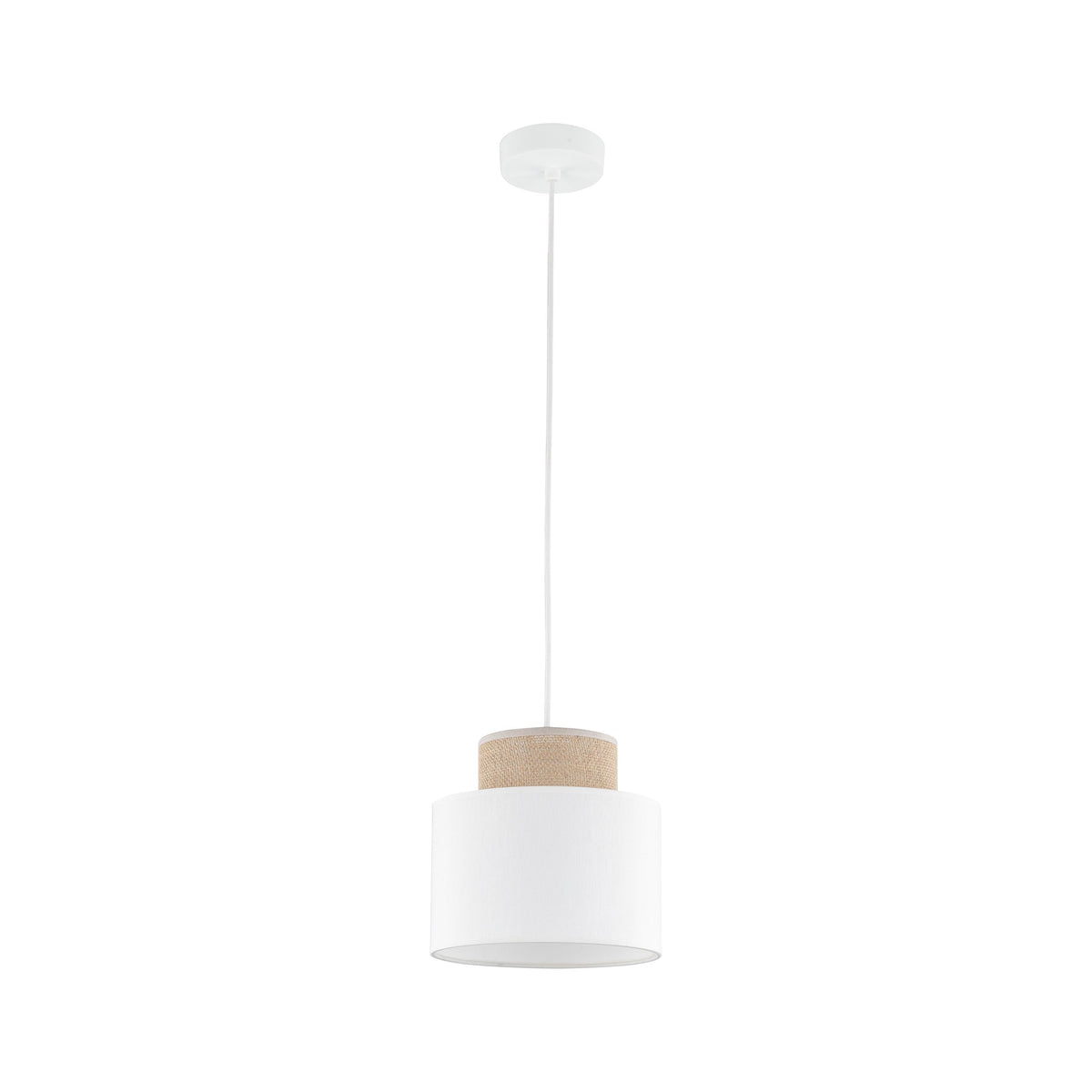 DUO White Linen & Jute Cylinder Pendant Light for Kitchen Island & Dining