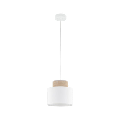 DUO White Linen & Jute Cylinder Pendant Light for Kitchen Island & Dining
