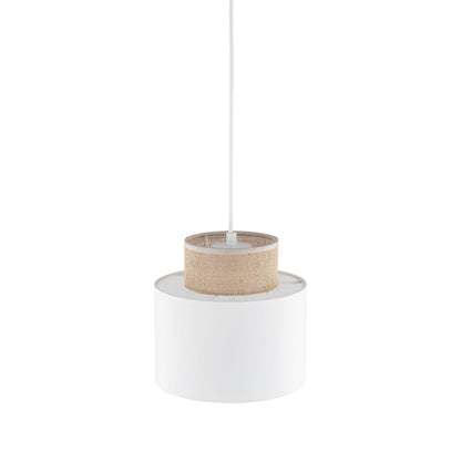 DUO White Linen & Jute Cylinder Pendant Light for Kitchen Island & Dining