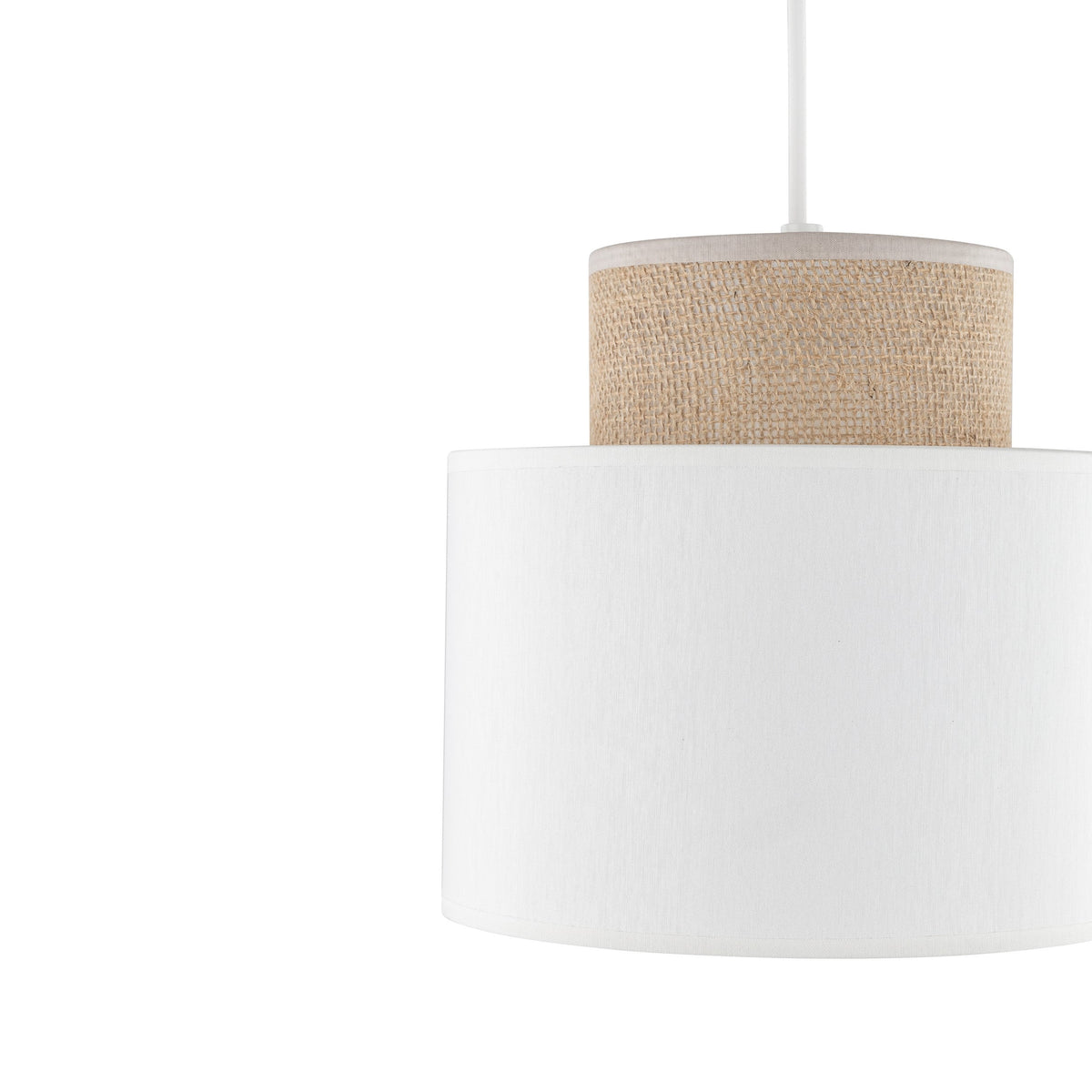 DUO White Linen & Jute Cylinder Pendant Light for Kitchen Island & Dining