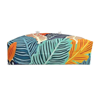 Sac de voyage à imprimé plumes tropicales | Motif feuilles colorées | Grand cabas | Sac maman débordée | Sac maman de tous les jours