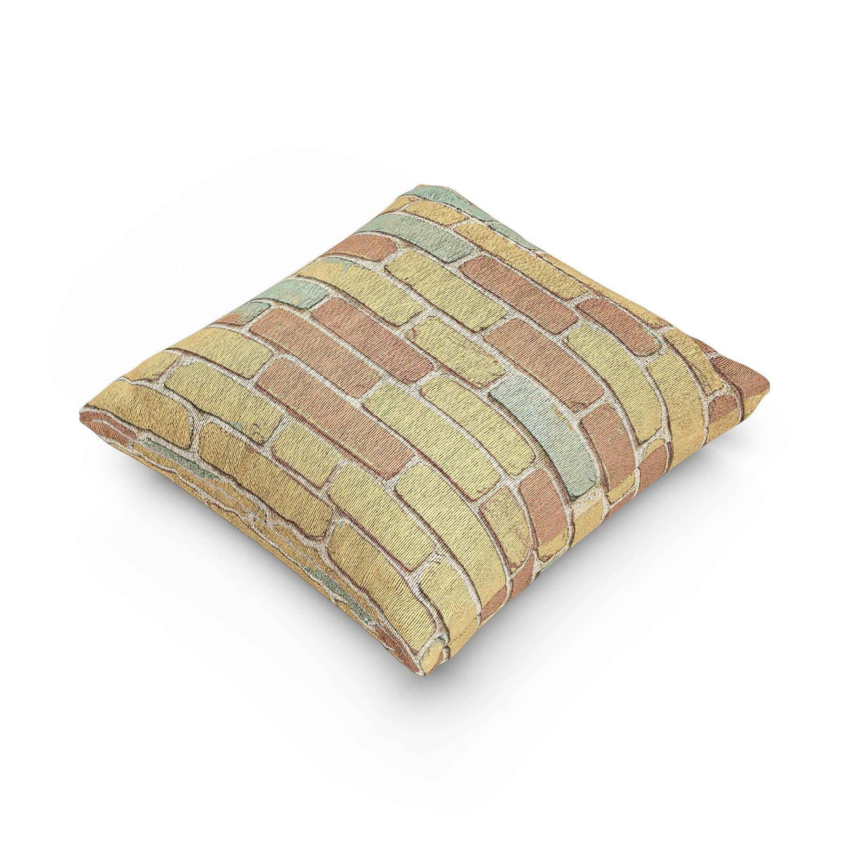 Oreiller tissé à motif de briques pastel | Coussin géométrique rustique