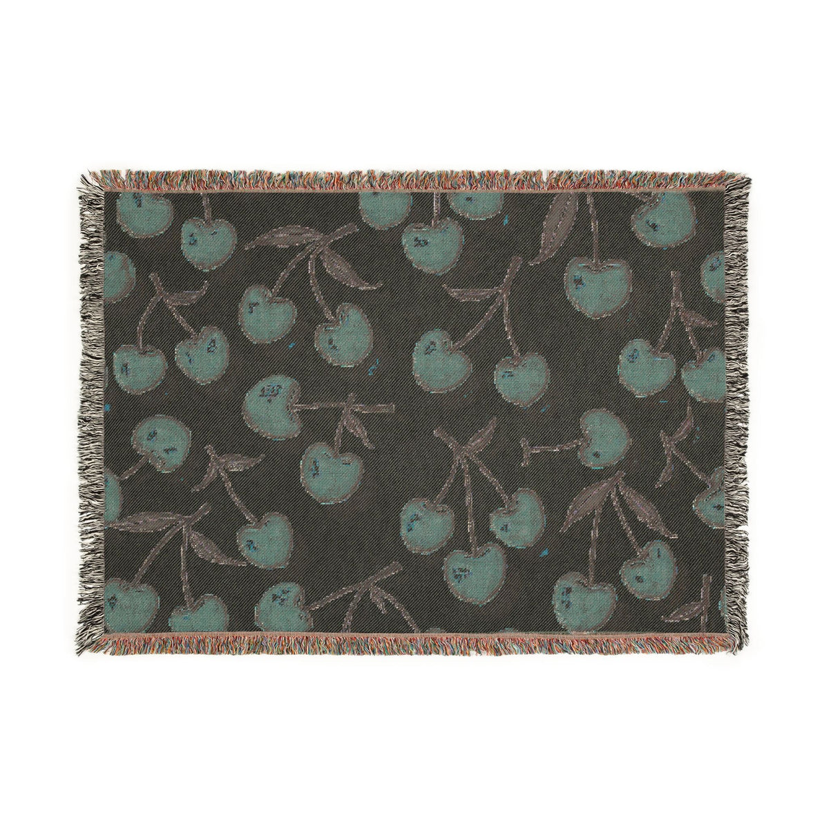 Couverture tissée à motif cerises — Jeté de fruits rétro pour salon et chambre