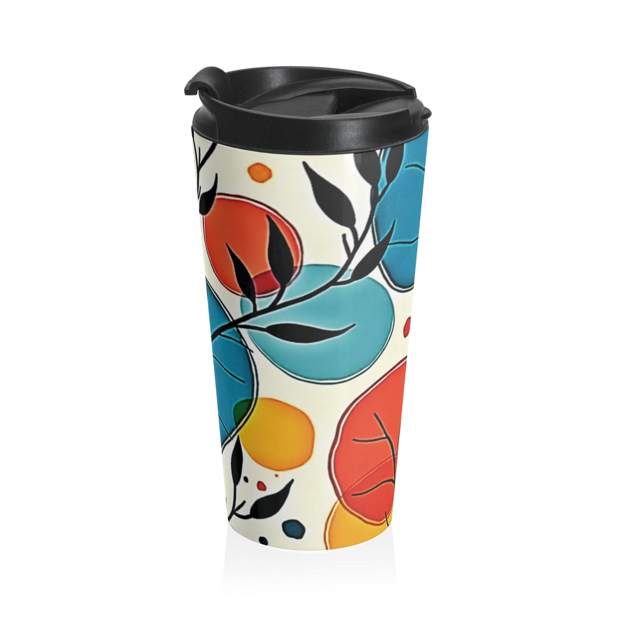 Tasse de voyage en acier inoxydable à motif de feuilles colorées | Gobelet abstrait floral