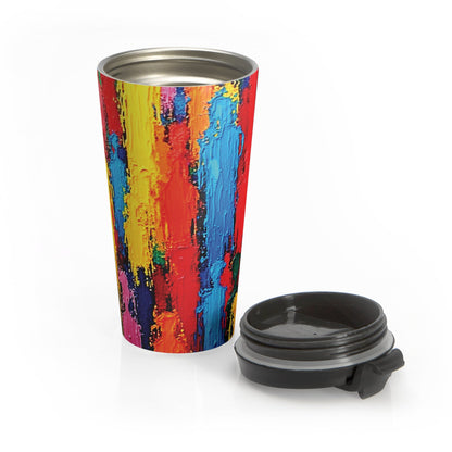 Mug de voyage en acier inoxydable à motifs de coups de pinceau abstraits et colorés