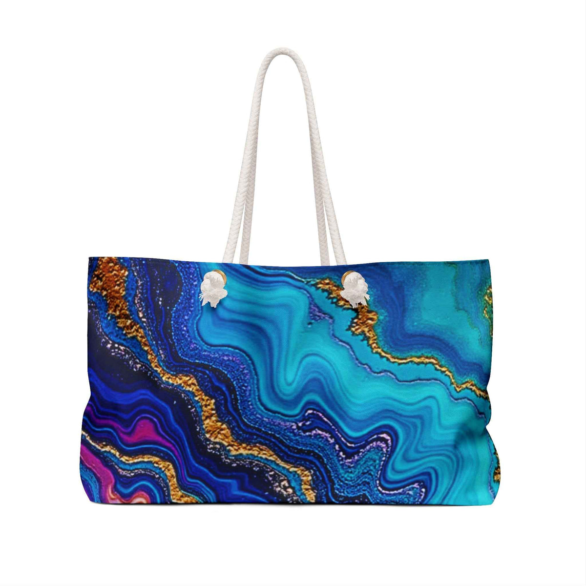 Sac de voyage à motif d'agate colorée | Marbre bleu sarcelle rose, grand sac cabas
