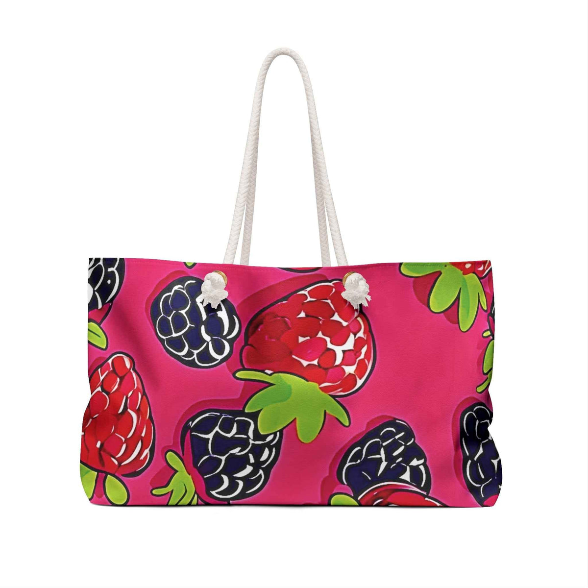 Sac de voyage à motif framboise mûre | Grand sac cabas rose vif