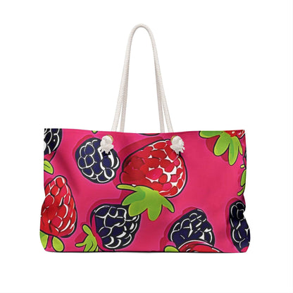 Sac de voyage à motif framboise mûre | Grand sac cabas rose vif