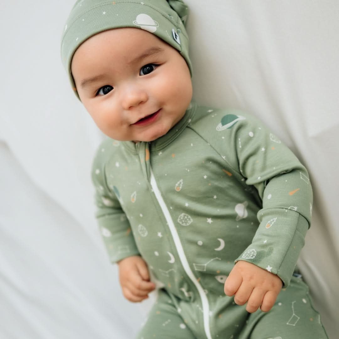 Bamboo Baby Zipper Footed Bodysuit | Outer Space