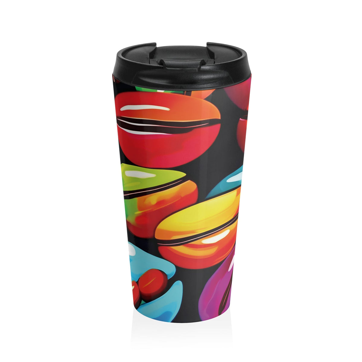 Mug de voyage coloré avec grains de café | Acier inoxydable à motif de grains de café vibrants