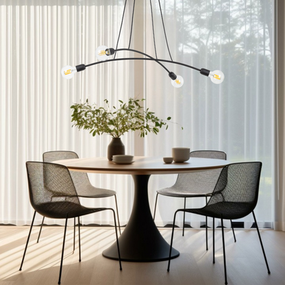 Suspension à 4 lampes HELIX noire minimaliste pour îlot de cuisine et table de salle à manger (Liquidation)