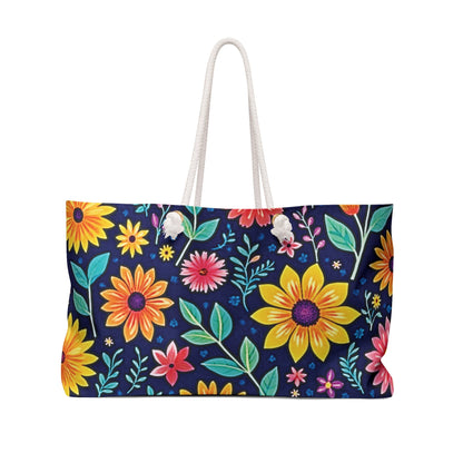 Sac de week-end fleuri — Sac de voyage fourre-tout à fleurs bleu marine éclatant