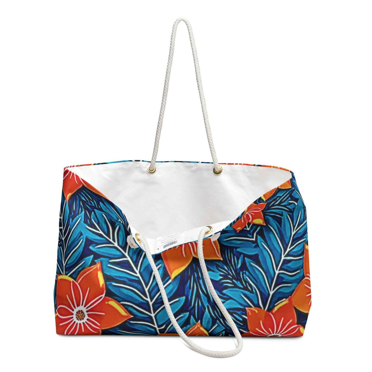 Sac de voyage à motif floral orange | Feuilles tropicales bleues | Grand cabas