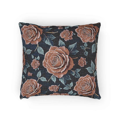 Coussin tissé rose vintage | Style tapisserie florale, fond marine