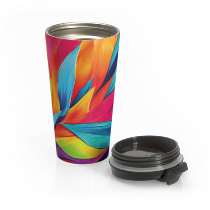Mug de voyage en acier inoxydable à motifs de pétales abstraits colorés