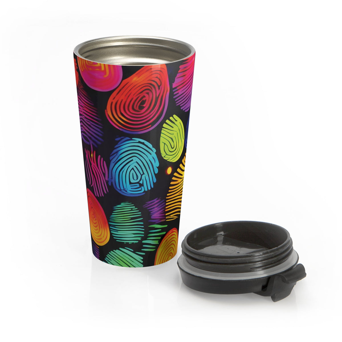 Tasse de voyage motif empreintes digitales arc-en-ciel | Acier inoxydable coloré à spirales