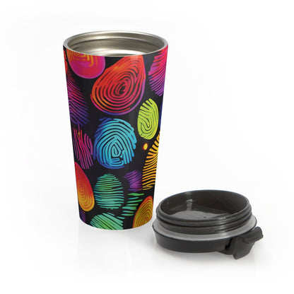Tasse de voyage motif empreintes digitales arc-en-ciel | Acier inoxydable coloré à spirales
