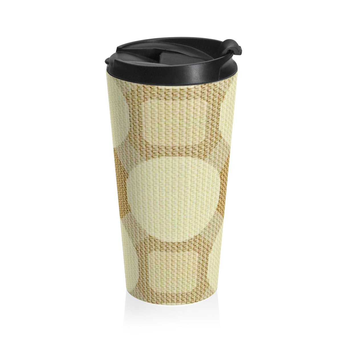 Mug de voyage isotherme en acier inoxydable à pois rétro crème et beige