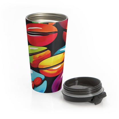Mug de voyage coloré avec grains de café | Acier inoxydable à motif de grains de café vibrants