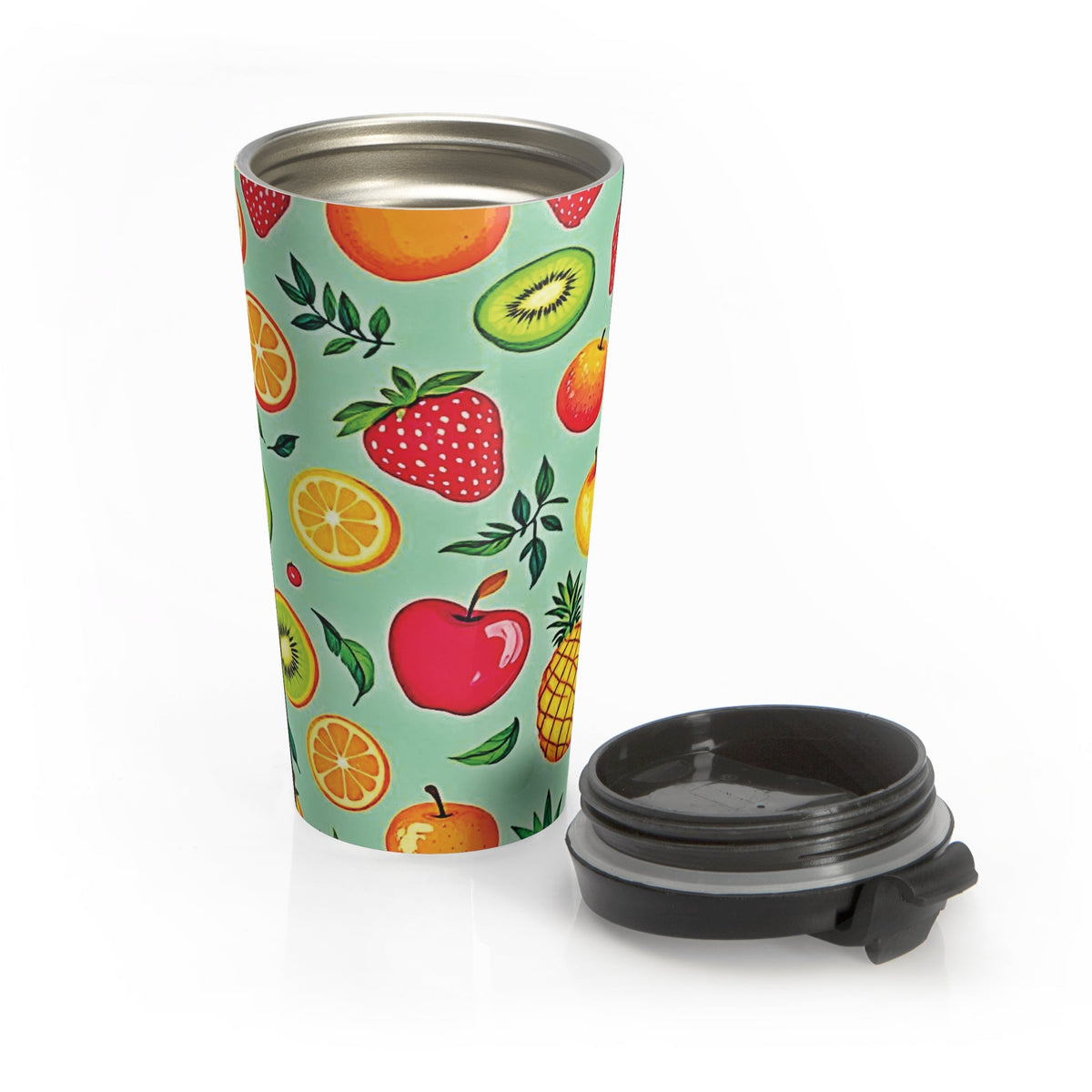 Mug de voyage à motif fruits colorés | Fraise Pomme Orange Kiwi Ananas