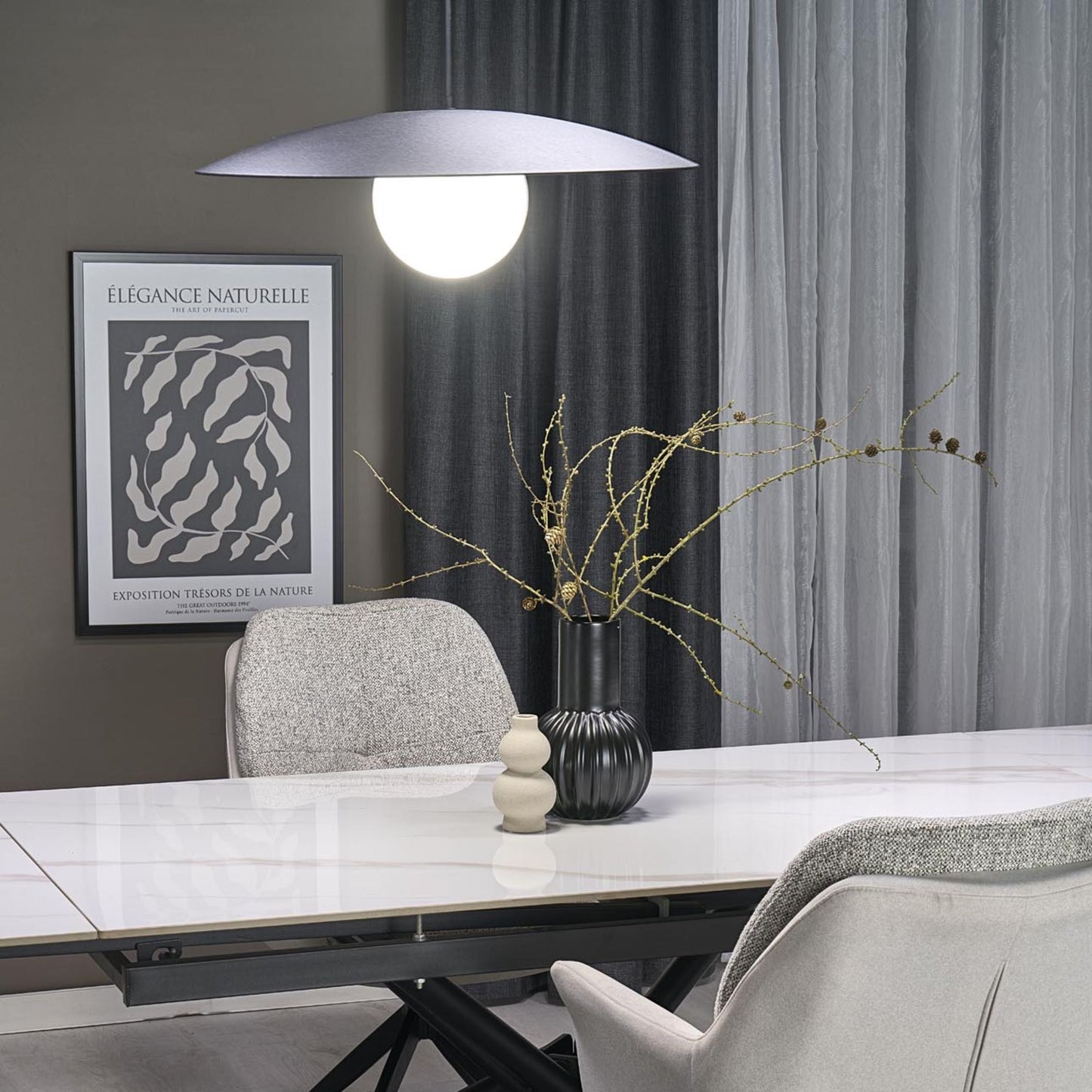 Suspension dôme large SLATE Mid-Century Modern pour îlot de cuisine et table à manger