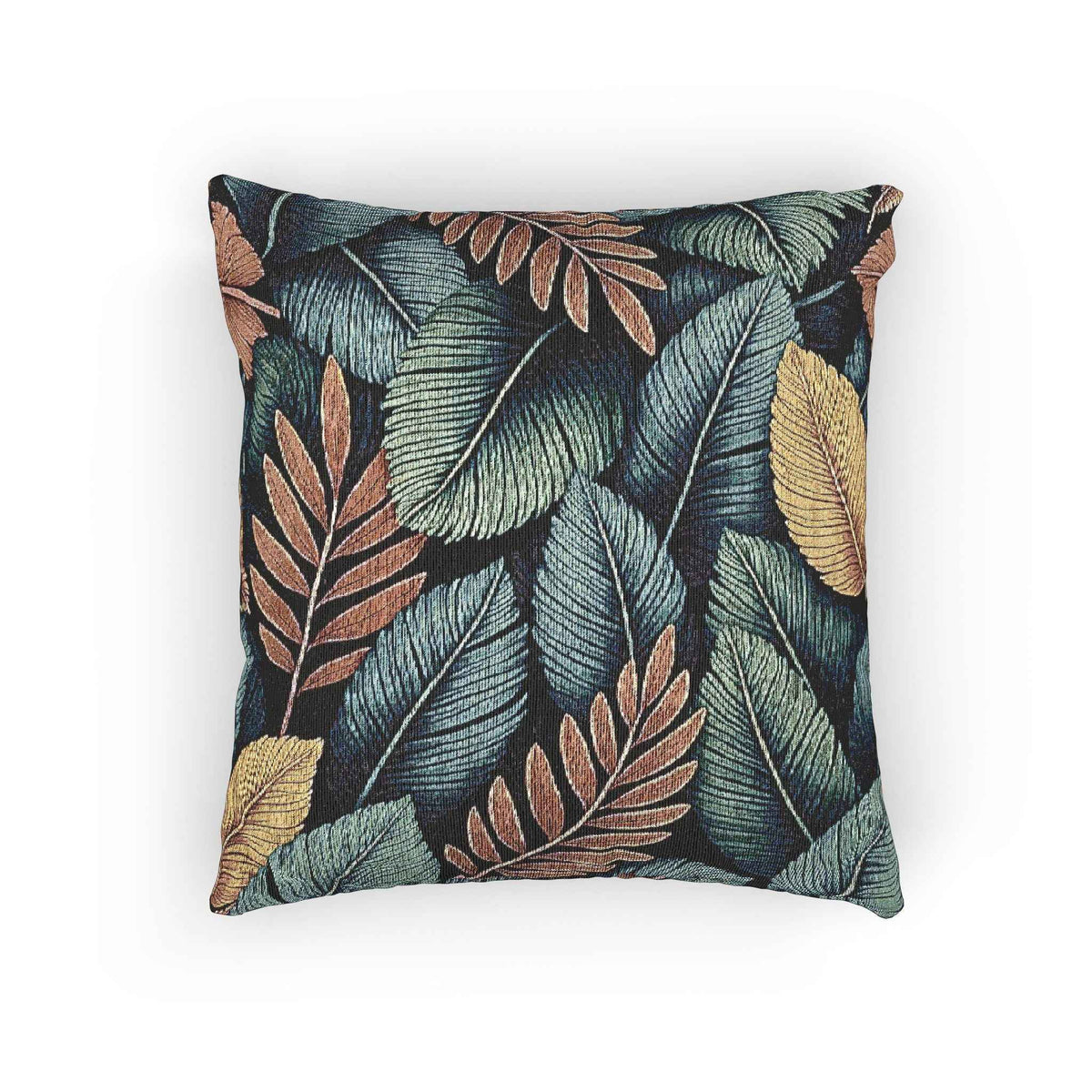 Coussin Tissé à Motif de Feuilles Tropicales | Coussin Décoratif Botanique, Motif Tapisserie Texturée