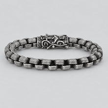 Men's Viking Steel Bracelet. Oxidized Silver Box Chain Norse Clasp Biker Jewelry