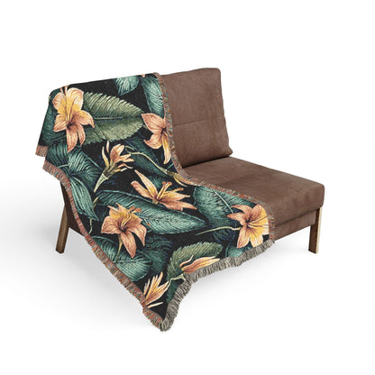 Couverture tissée lys tropical — Plaid fleuri pour salon et patio