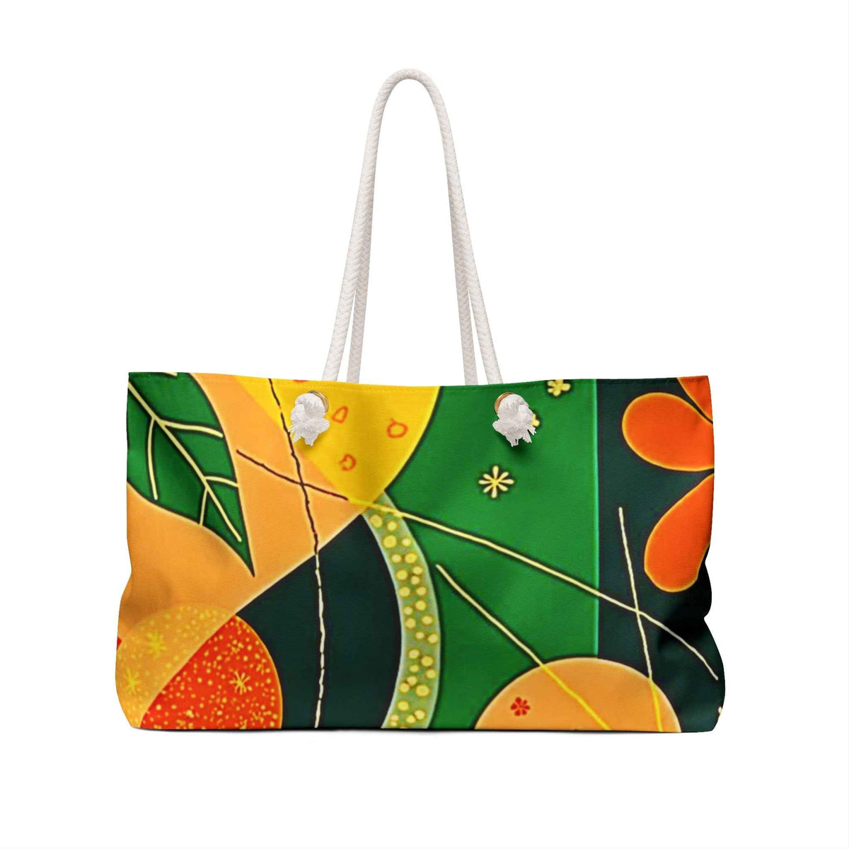 Sac de Voyage Motif Floral Rétro | Grand Sac Fourre-Tout Orange et Vert Vif