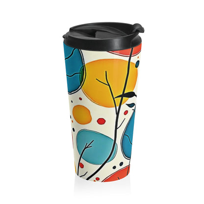 Tasse de voyage en acier inoxydable à motif de feuilles colorées | Gobelet abstrait floral