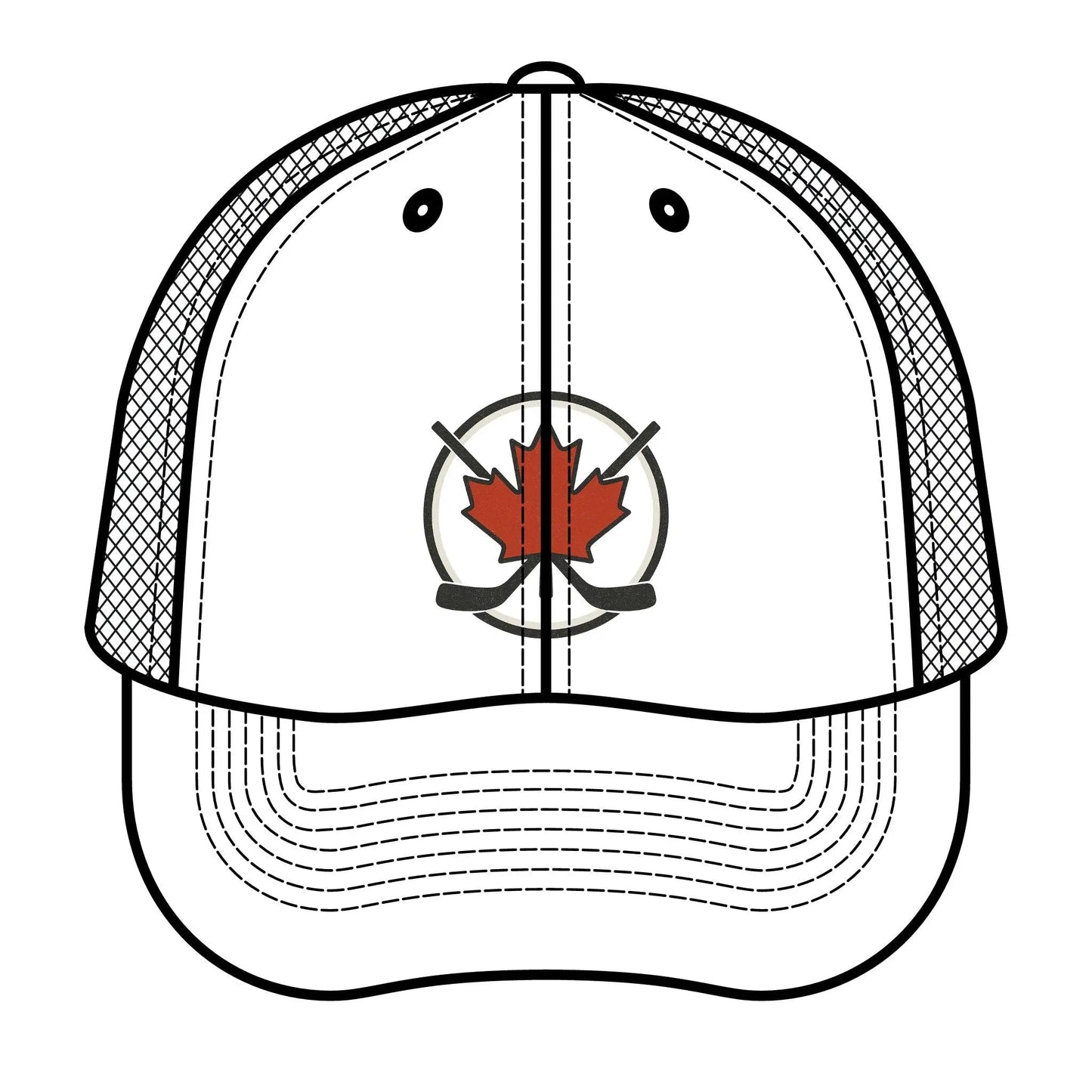 Casquette de Hockey en Érable – Casquette Snapback Feuille d'Érable et Crosse de Hockey Croisées