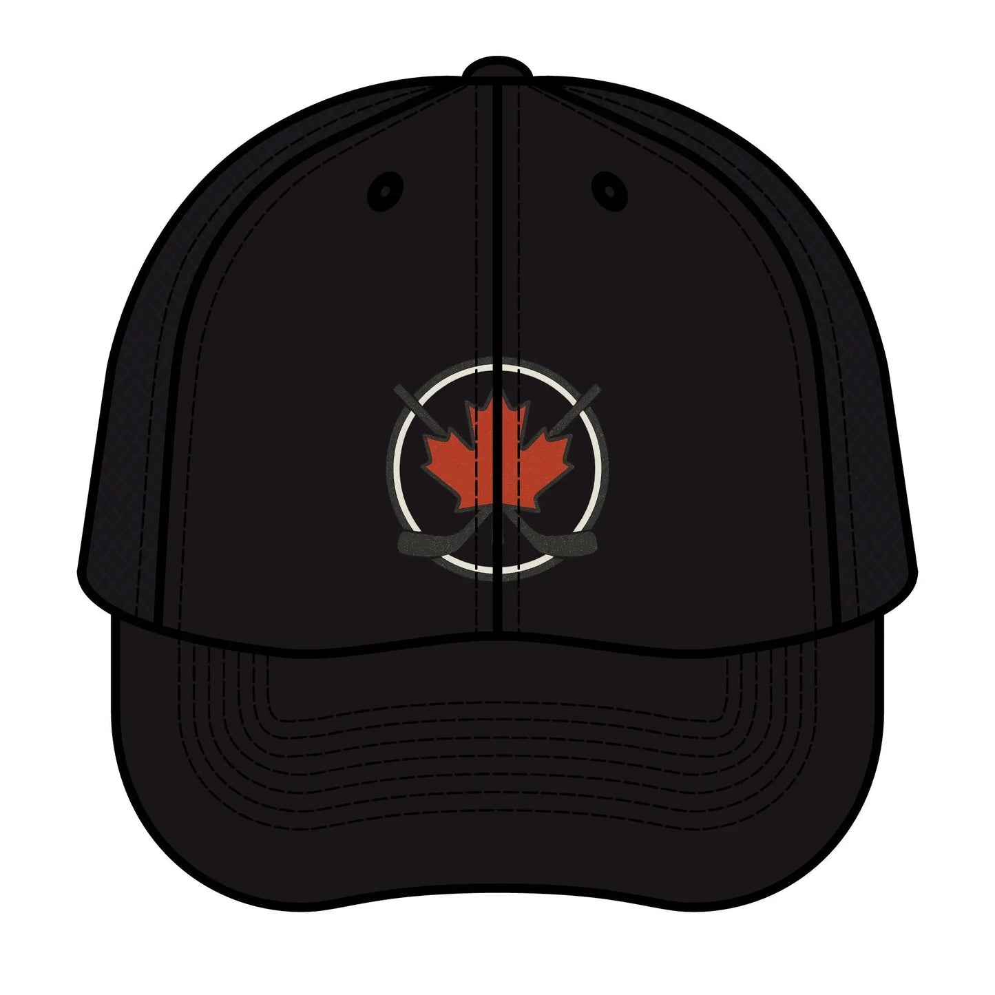 Casquette de Hockey en Érable – Casquette Snapback Feuille d'Érable et Crosse de Hockey Croisées
