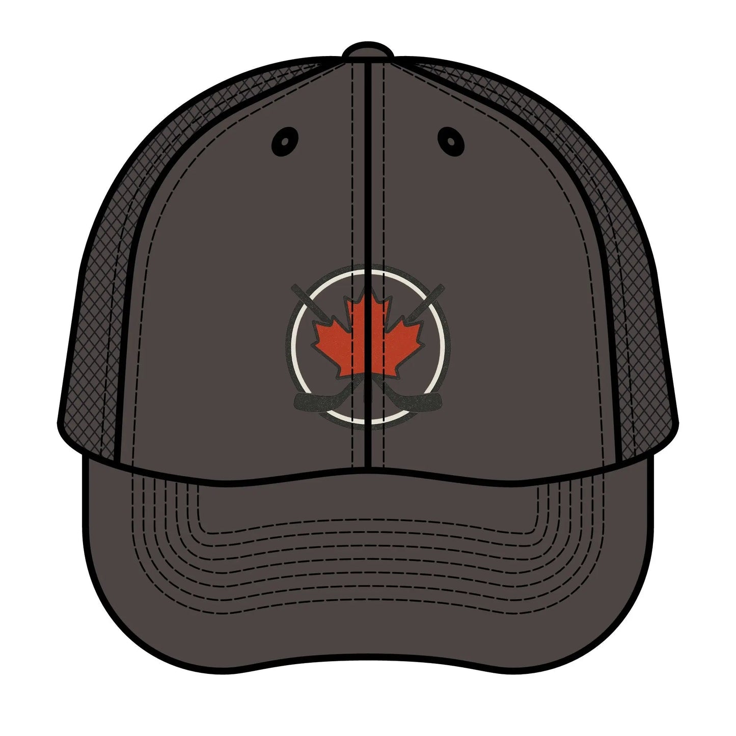 Casquette de Hockey en Érable – Casquette Snapback Feuille d'Érable et Crosse de Hockey Croisées