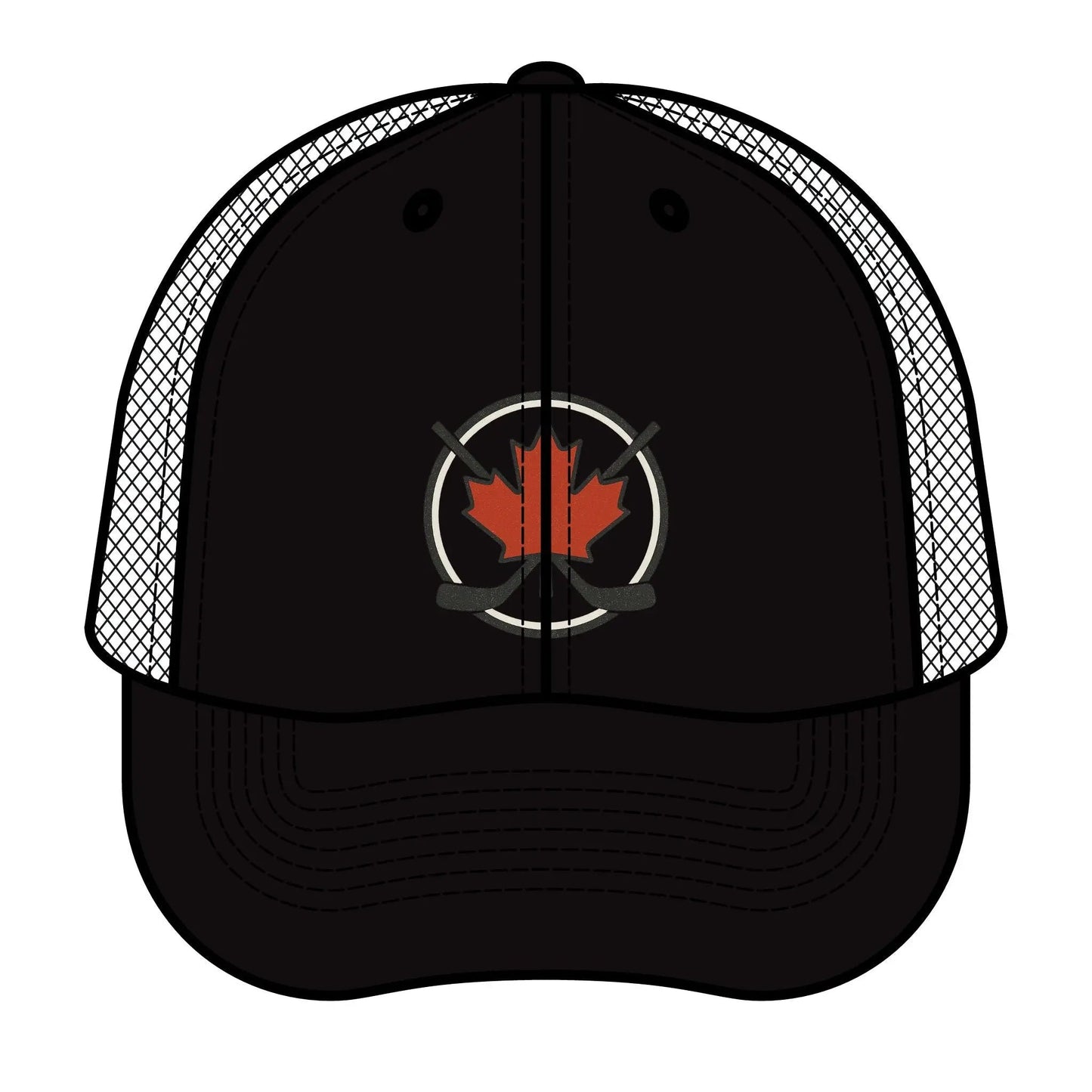 Casquette de Hockey en Érable – Casquette Snapback Feuille d'Érable et Crosse de Hockey Croisées